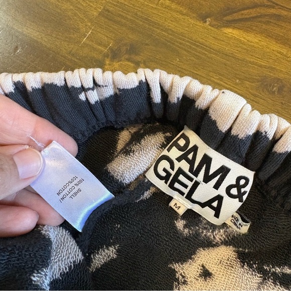 PAM & GELA bleach tie dye gym sweatpants in black/cream joggers M Marble - Picture 7 of 8